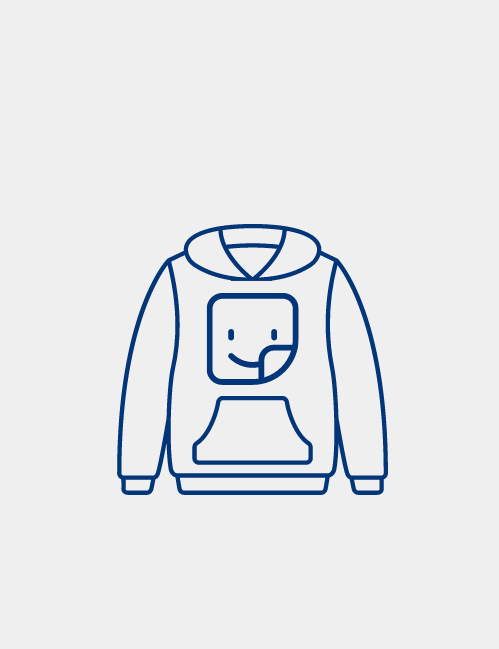 a graphic design icon showing a sweater with a transfer image being applied